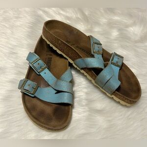 Birkenstock Yao Washed Metallic Aqua Sandals